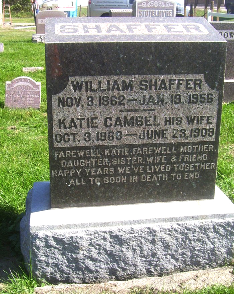 Photo of headstones/Kate Campbel 1863-1909 hdstn Kent cem Iowa